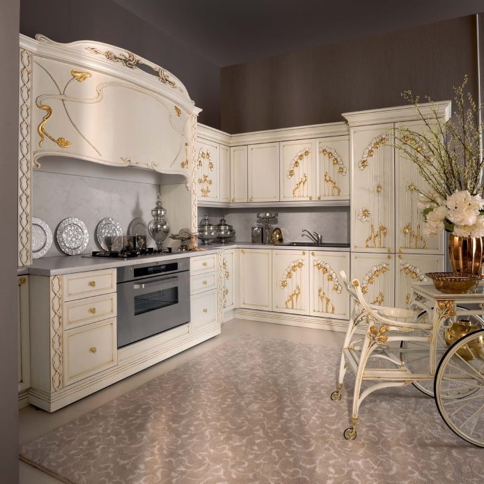 conjunto de cozinha com padrão floral