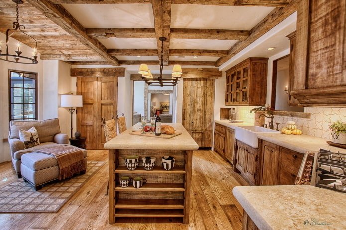 interior da cozinha em estilo rústico