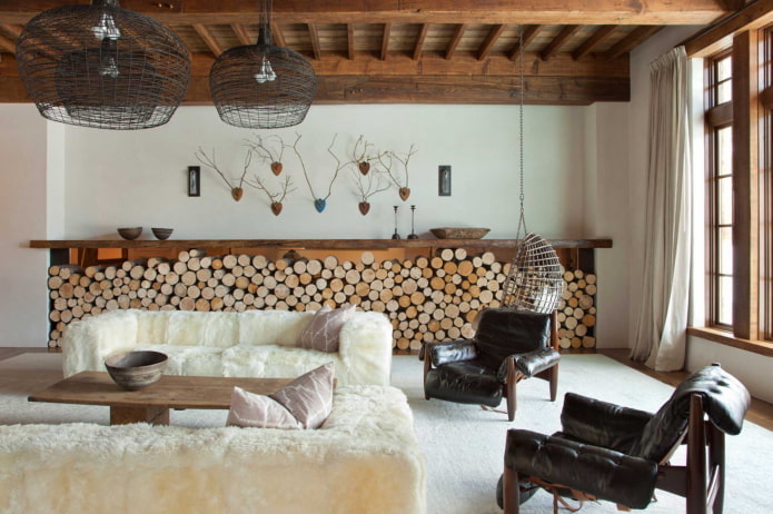 decoração de sala de estar em estilo rústico