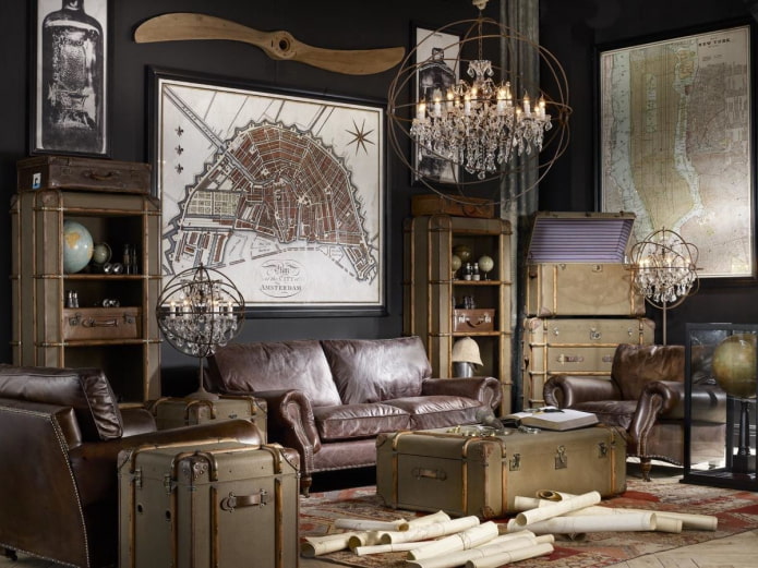 decoração de sala de estar steampunk