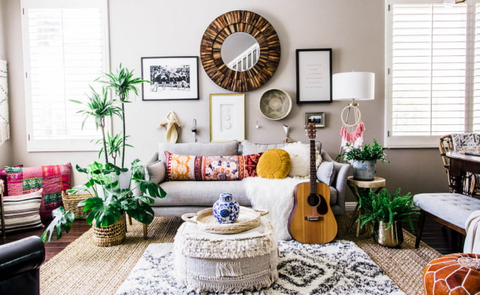 sala de estar em estilo boho-chic