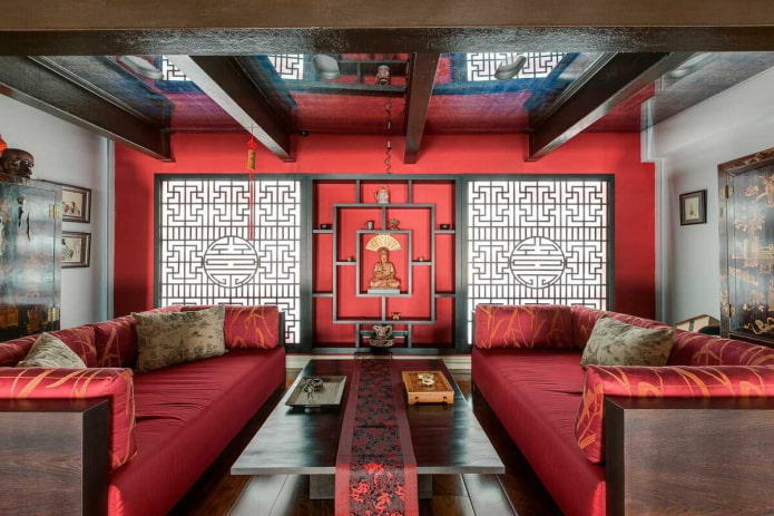Decoração de sala de estar em estilo chinês
