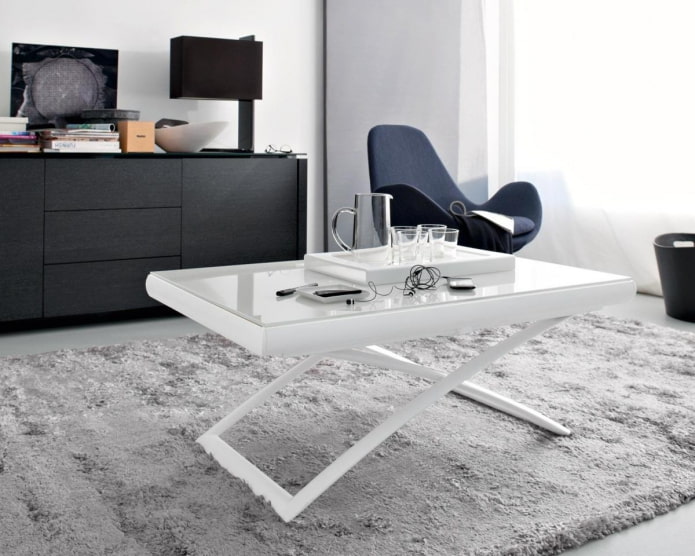 mesa transformadora com vidro branco