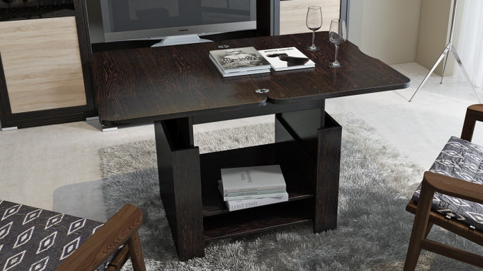 mesa na cor wengué no interior
