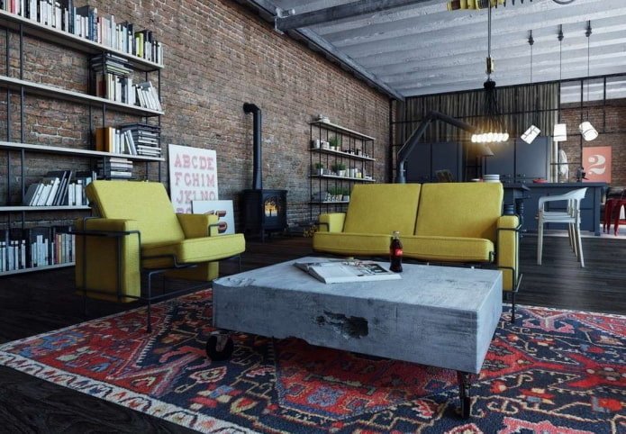 mesa de pedra em estilo loft