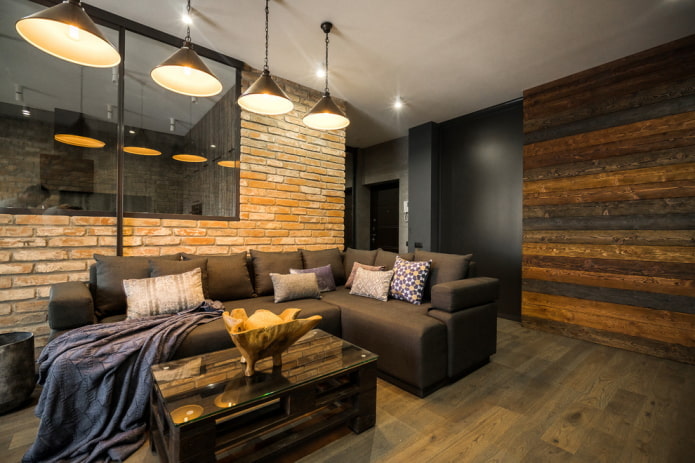 mesa wengué no interior em estilo loft