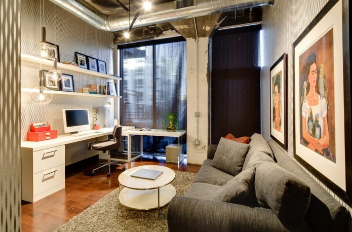 mesa de canto no interior em estilo loft