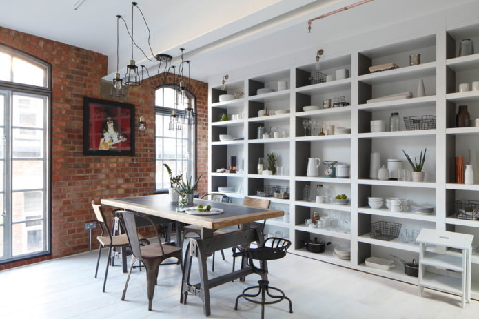 mesa de jantar em um interior estilo loft