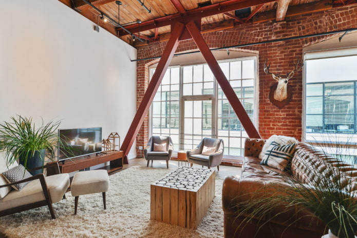 mesa de centro em um interior estilo loft