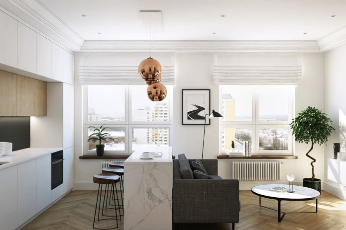Design de um pequeno estúdio de 35 m².