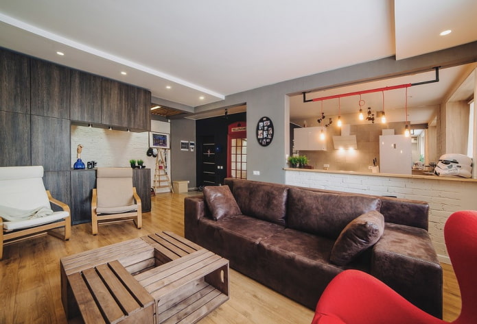 decoração de estúdio em estilo loft