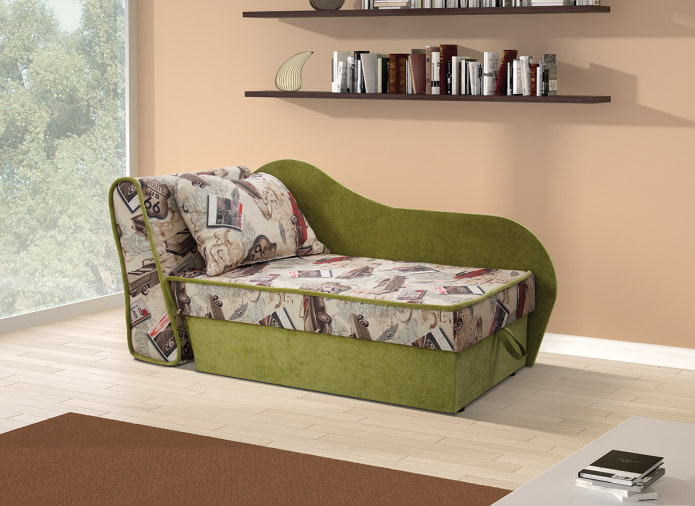 sofá-cama com estofamento em tecido no interior