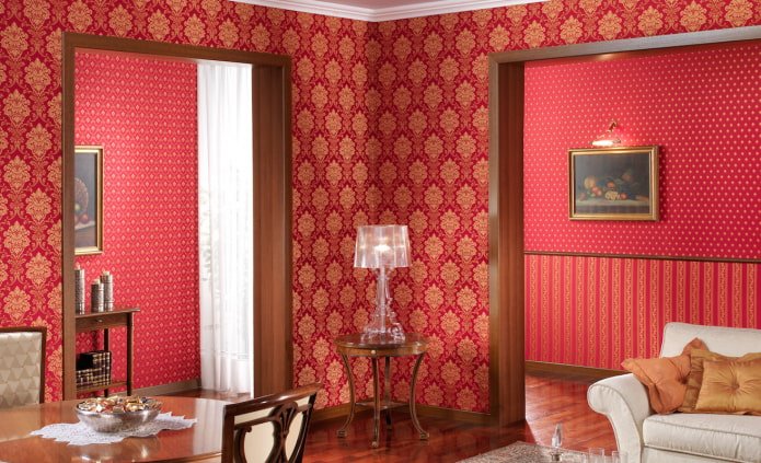 papel de parede de tecido vermelho no interior