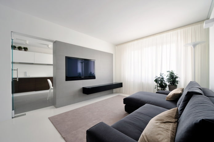 TV no interior da sala de estar no estilo minimalista