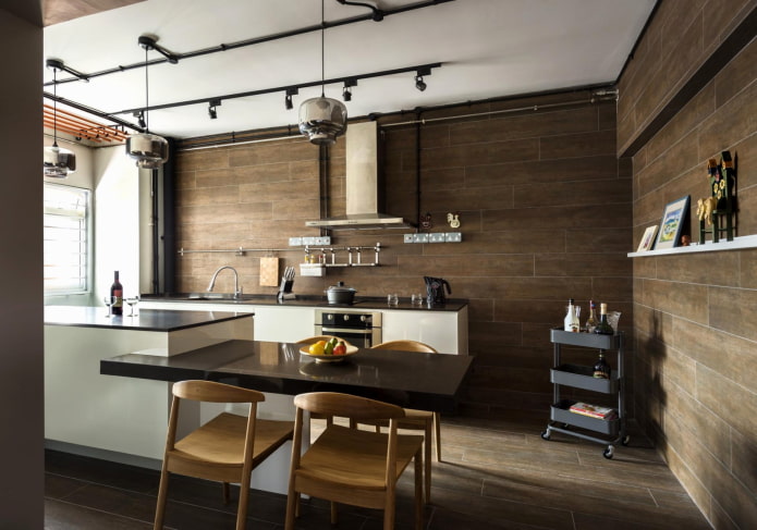 paredes marrons no interior da cozinha