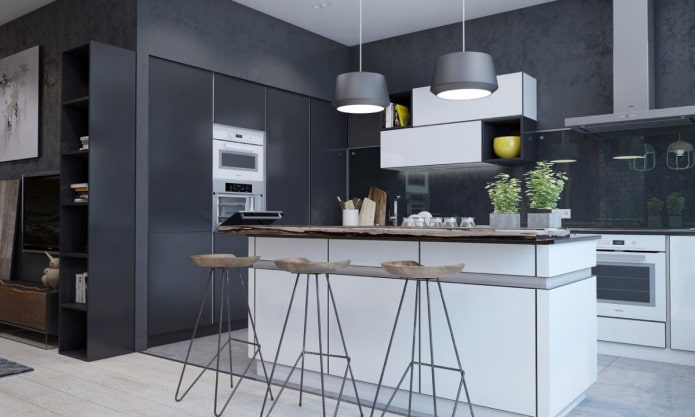 paredes pretas no interior da cozinha