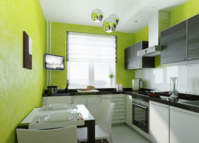 paredes verdes no interior da cozinha