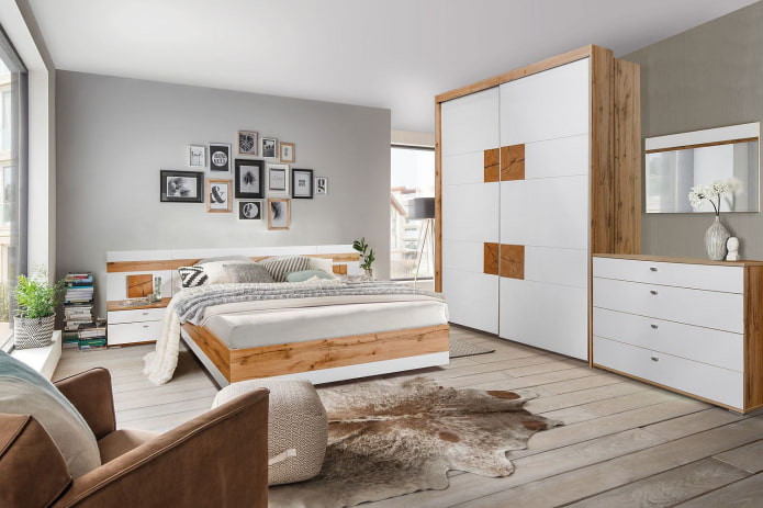 conjunto de quarto de madeira com brilho branco