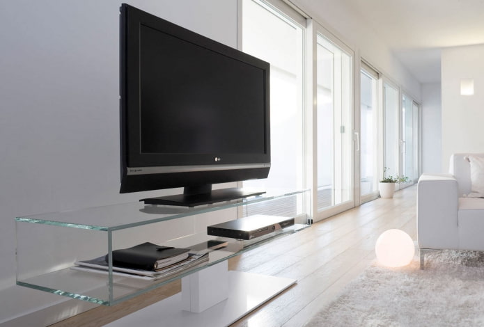 Suporte de TV de vidro no interior