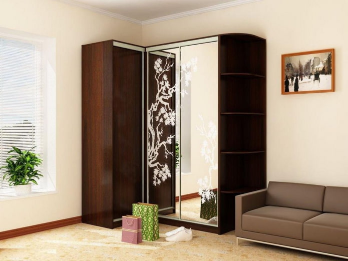 design de um guarda-roupa de canto no interior do corredor