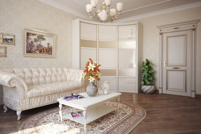 guarda-roupa de canto no interior do corredor em estilo clássico