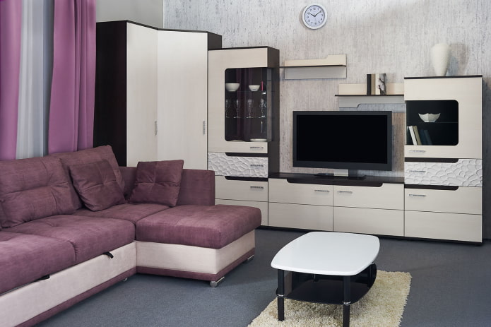 guarda-roupa modular de canto no interior da sala de estar