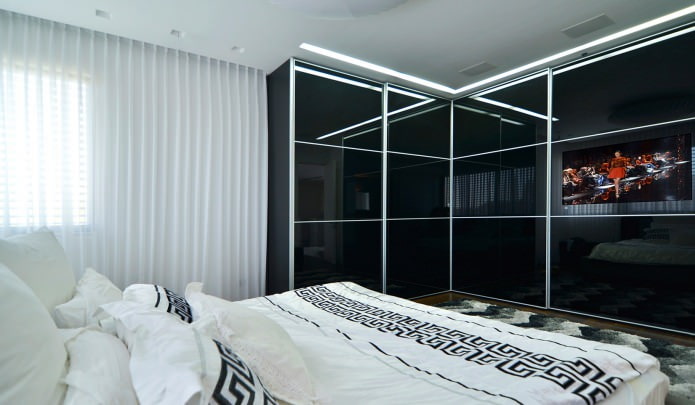 Design de um guarda-roupa de canto no quarto
