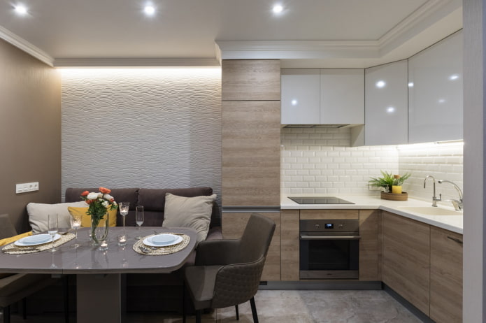 área de jantar no interior da cozinha em forma de canto