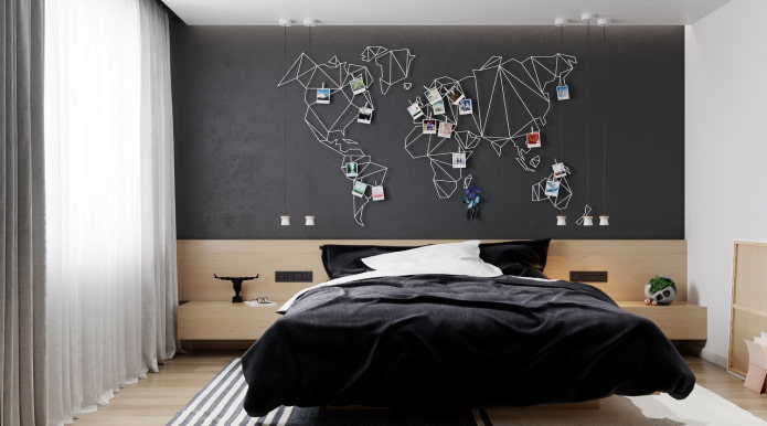 instalação em forma de mapa-múndi no quarto