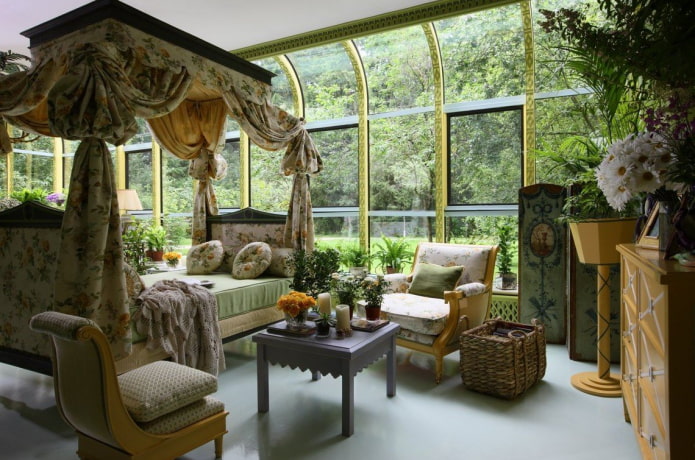 quarto no estilo de um jardim de inverno