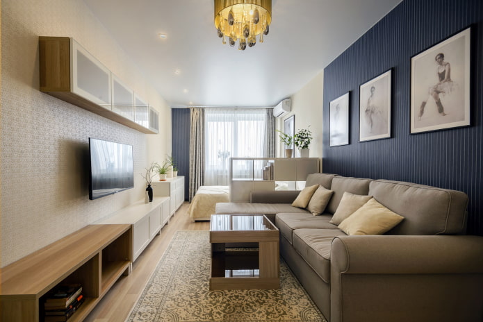 sala de estar estreita-quarto