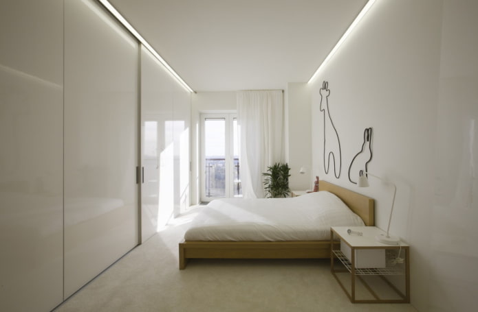quarto estreito em estilo minimalista