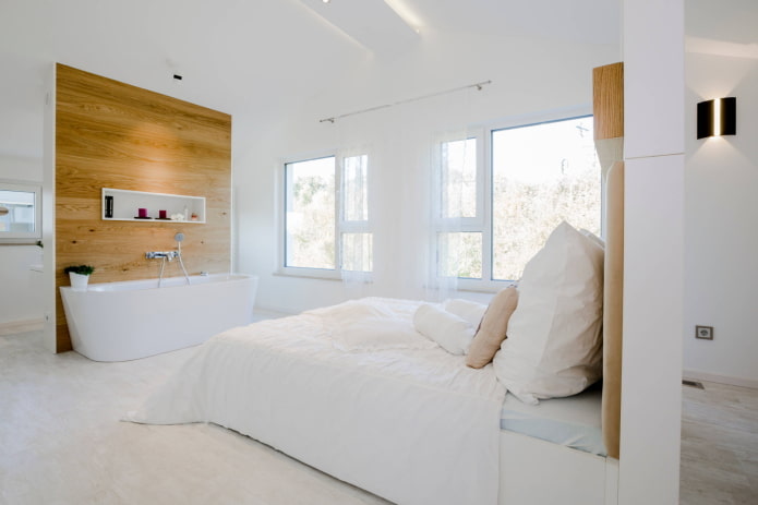Banheiro em um quarto minimalista
