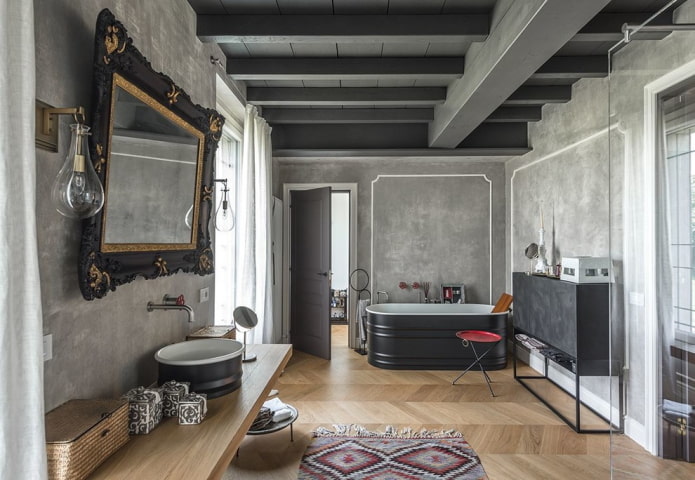 esquema de cores de um banheiro em estilo loft