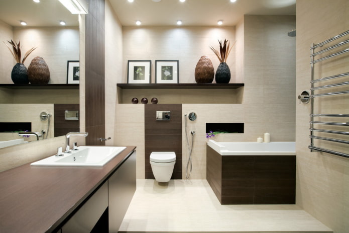 decoração e iluminação de banheiro em estilo minimalista