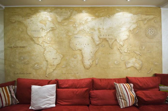 Gesso decorativo veneziano em forma de mapa-múndi