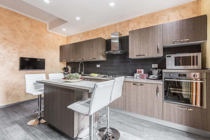 Gesso decorativo veneziano na cozinha