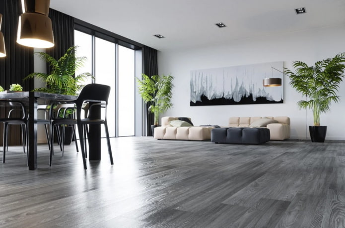piso cinza na sala de estar