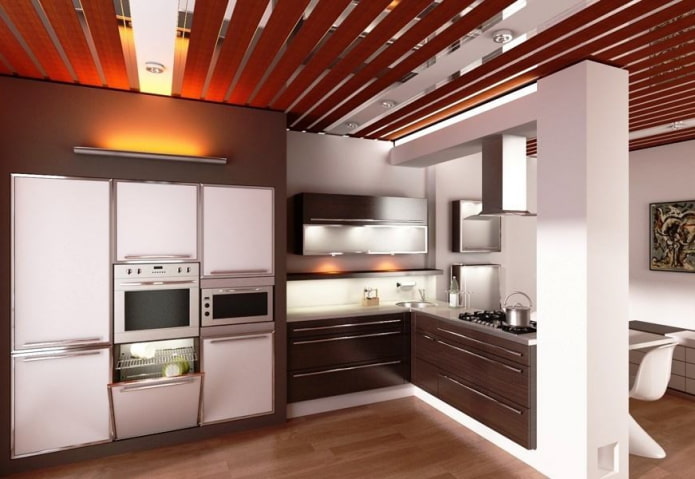 painéis de alumínio no teto da cozinha