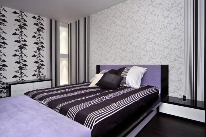 Papel de parede combinado no quarto: estampado