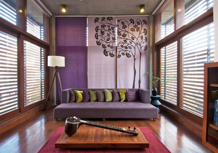 Painéis japoneses no interior no estilo oriental