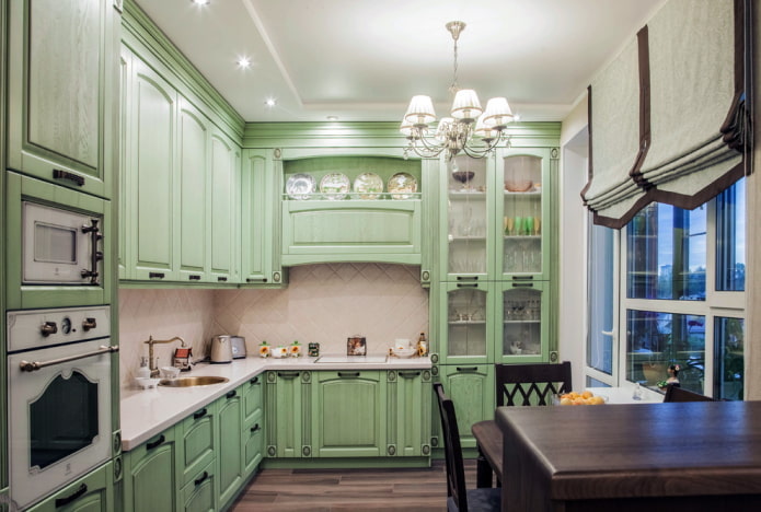 design de cozinha em tons de verde claro