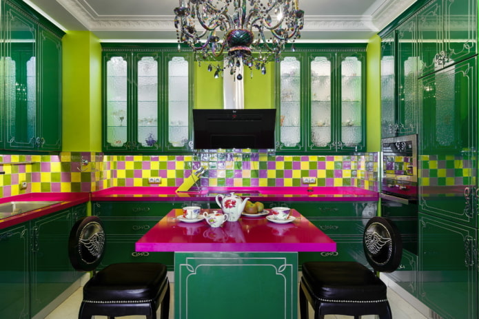 bancada de cozinha em tons de verde
