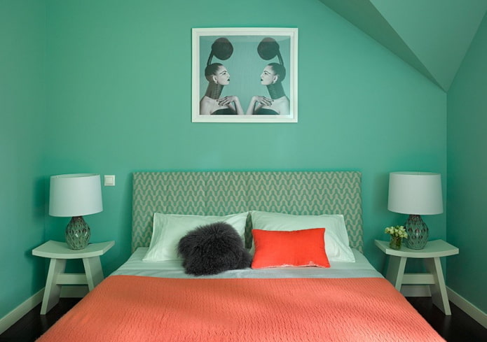interior do quarto em tons de menta