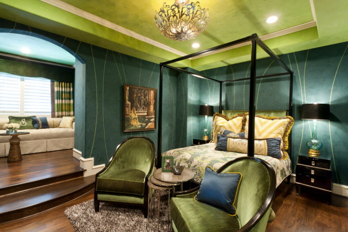 decoração de quarto em tons de verde