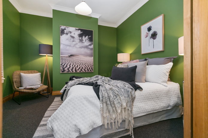 decoração de quarto em tons de verde