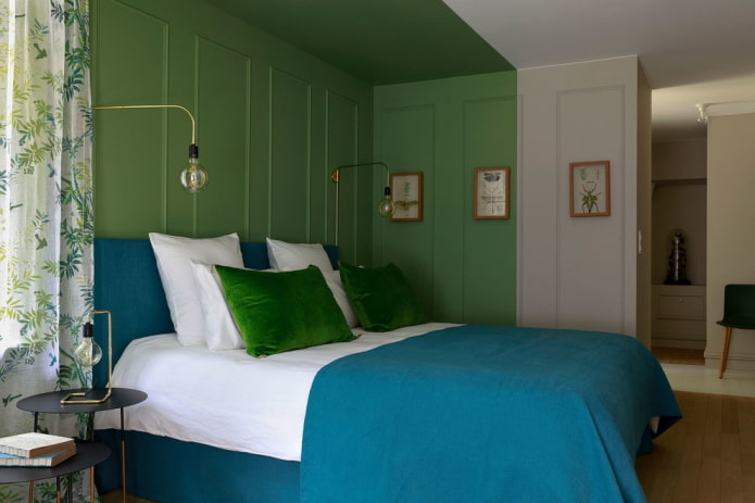 decoração de quarto em tons de verde