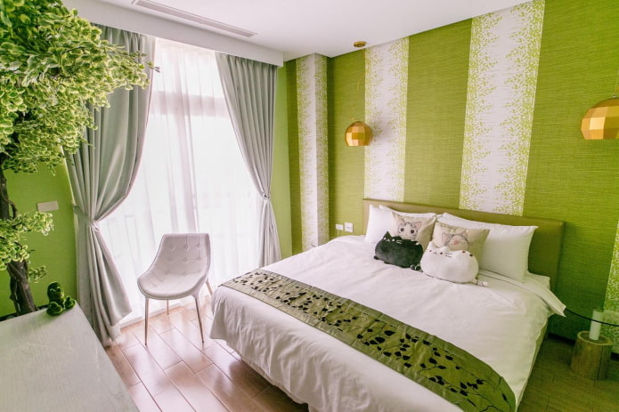 decoração de quarto em tons de verde