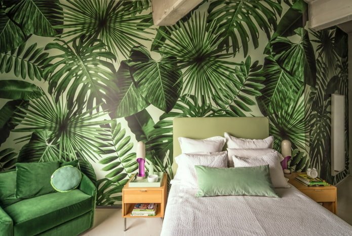 design de quarto em tons de verde