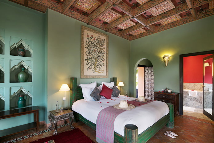 quarto verde em estilo oriental